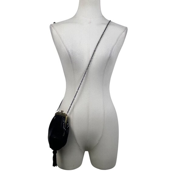 Whiting & Davis Women’s Black Metallic Mesh Tassel & Chain Strap Evening Bag - Picture 10 of 11